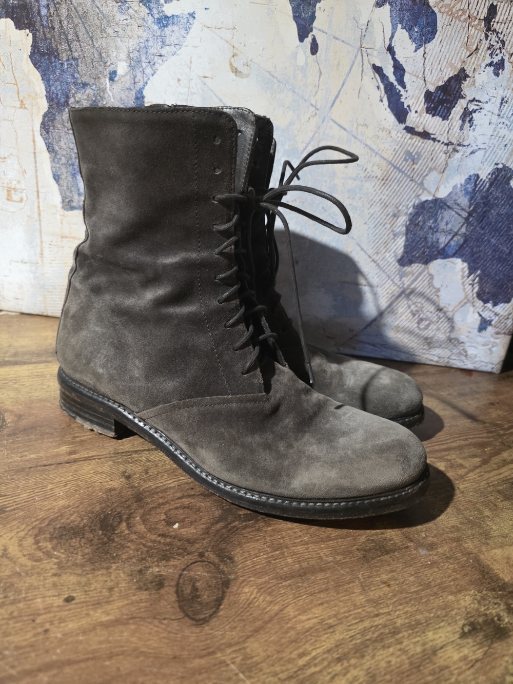 Women's Distressed Lace-Up Suede Ankle Moto/combat Boots - Gray